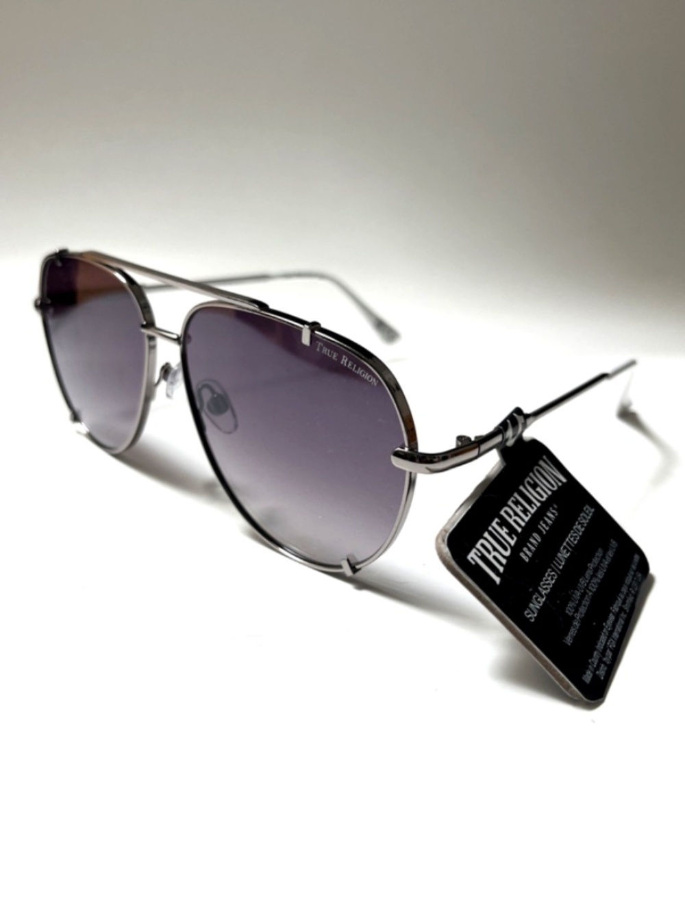 New TRUE RELIGION Double Bridge Aviator Sunglasses Classic Silver Black Lens